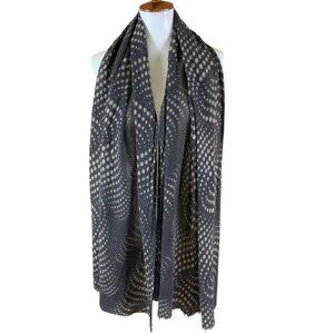 Armand Diradourian 100% Cashmere Spiral Dot Print Scarf Gray Tan 26x75